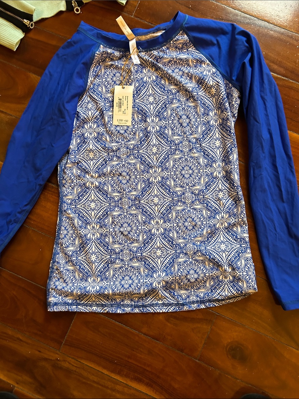 Helen Jon Blue and White Paisley Swim Top